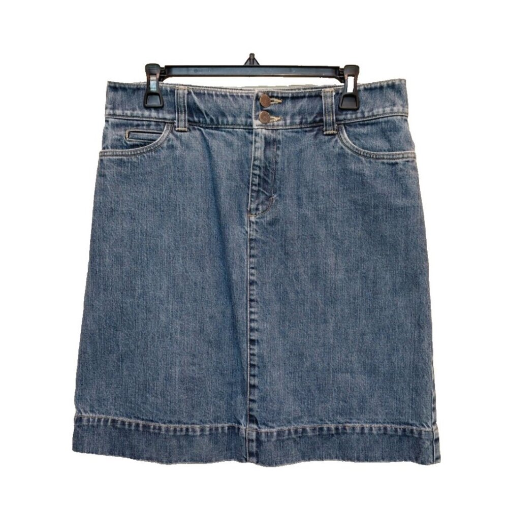 Eddie Bauer Denim Mini Skirt Sz 8 100% Cotton Pockets Slit
